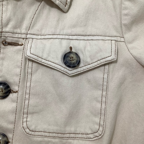 Free People Eisenhower Beige Cropped Oversized Neutral Denim Jacket Size XS EUC - Picture 10 of 15